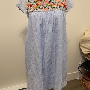 Anthropologie Blue Floral Embroidered Dress